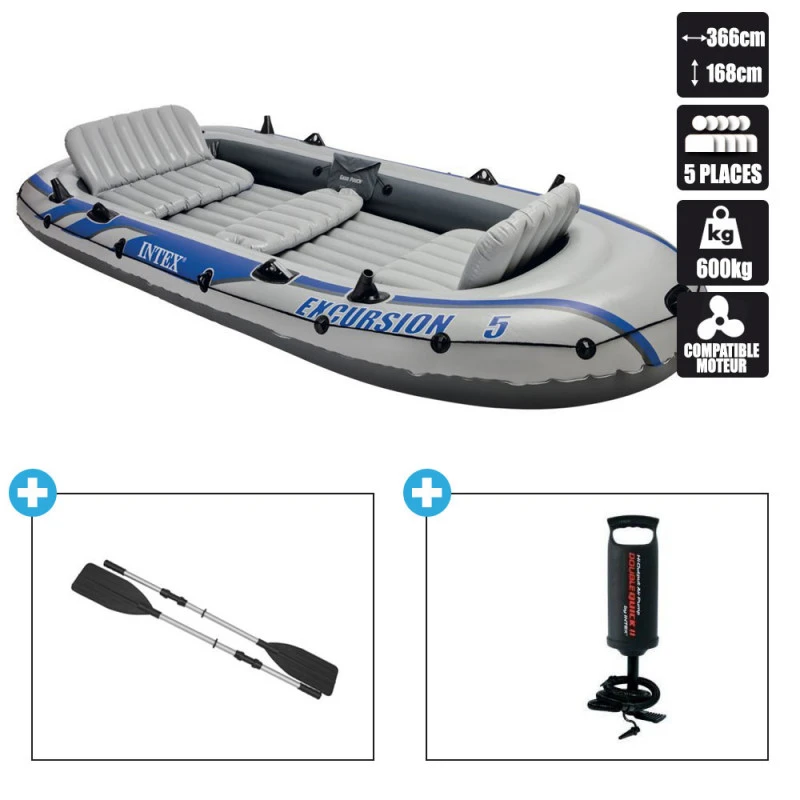 BATEAU GONFLABLE INTEX EXCURSION 5 + 2 AVIRONS + GONFLEUR – Image 2