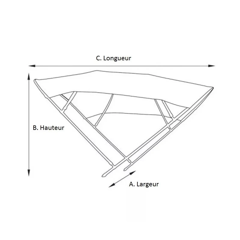 BIMINI ALU BROSSÉ 2 ARCEAUX BLEU ORANGEMARINE 150 (largeur) X 110 (hauteur) X 180 (longueur) Cm - BLEU – Image 3